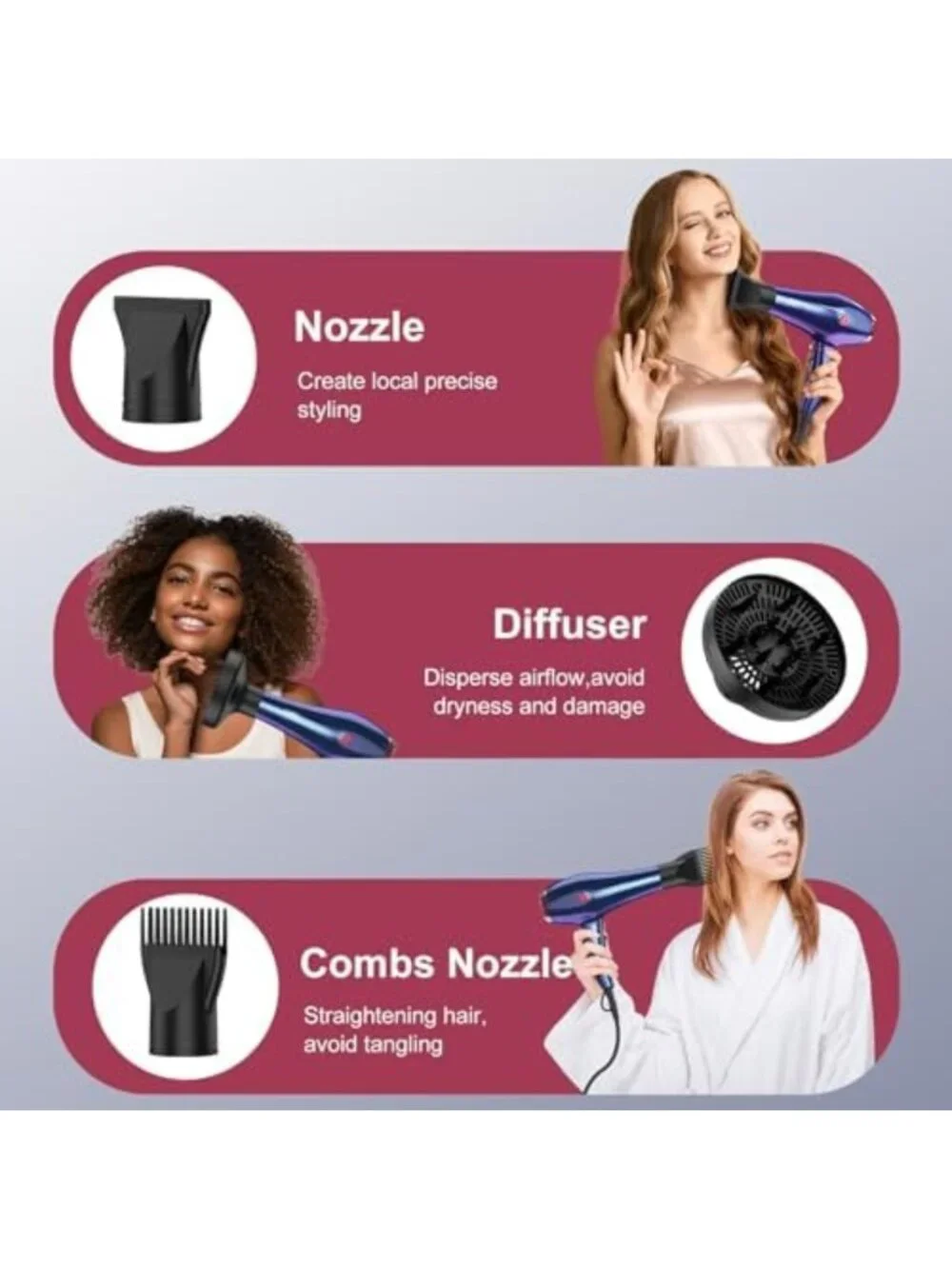 Professional Ionic Hair Dryer with Diffuser, Fast Drying & Quiet Blow Dryer for